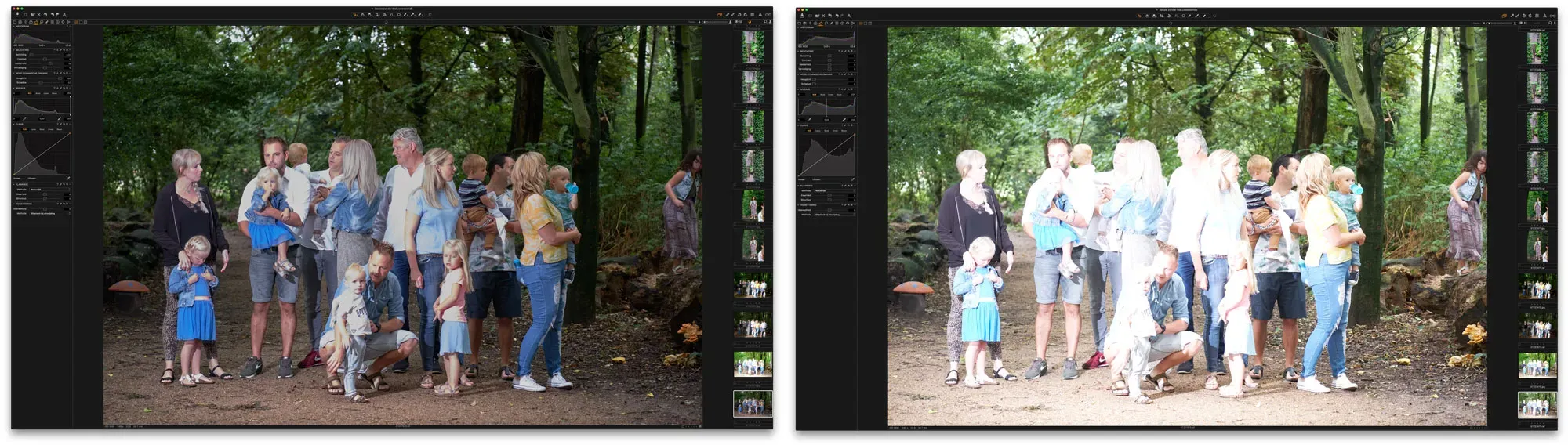 Deze onbruikbare foto laat goed het dynamisch bereik zien van de X-T2. Links bewerkt en qua belichting enigszins bruikbaar, rechts onbewerkt en compleet uitgebeten.