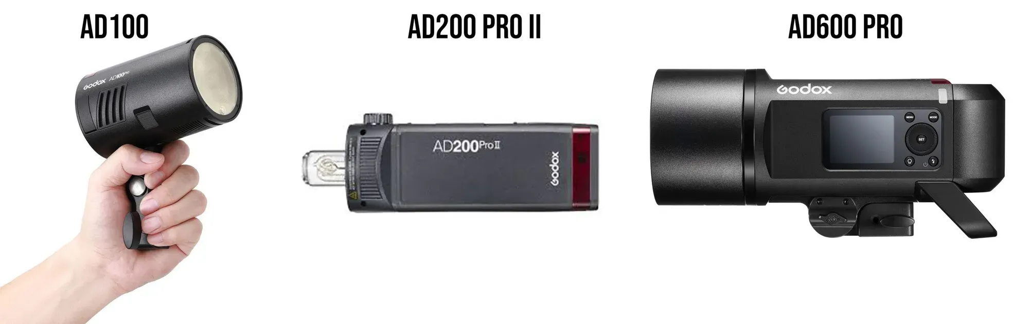 Een selectie van GODOX flitsers die ik inzet voor mijn portretfotografie.